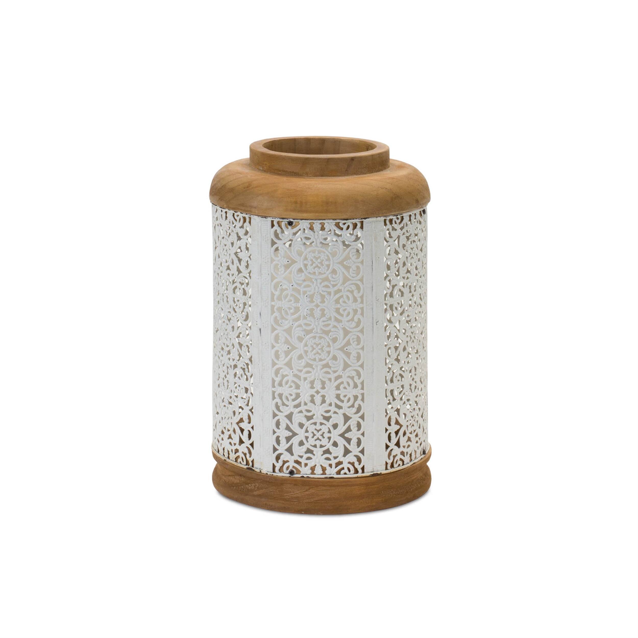 Left. BreeBe - Geometric Punched Metal Lantern (Set of 2) - White, Brown.
