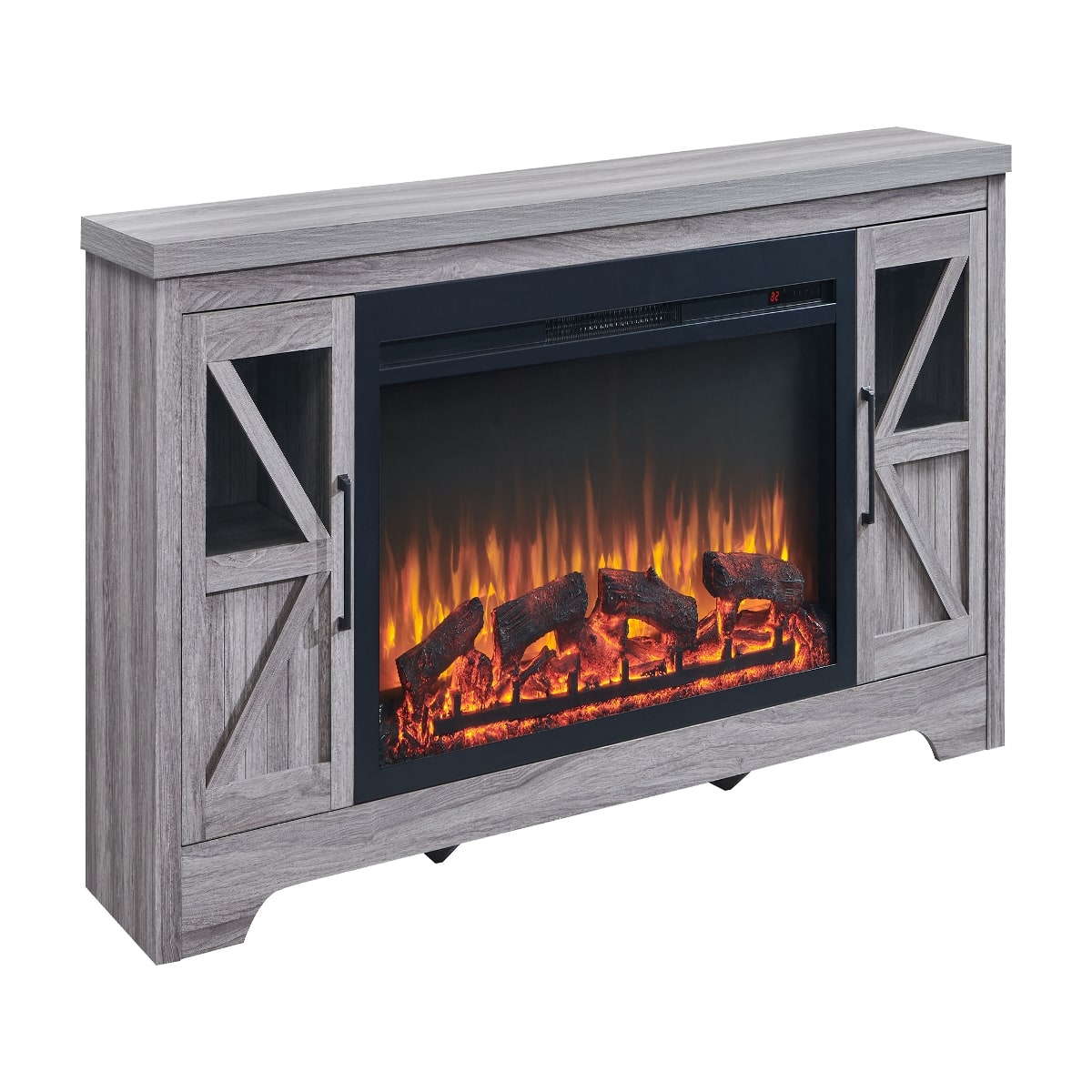 Loheer - 75 inch fireplace tv stand for 80 inch tv with 44 inch electric fireplace insert Wash - Gray