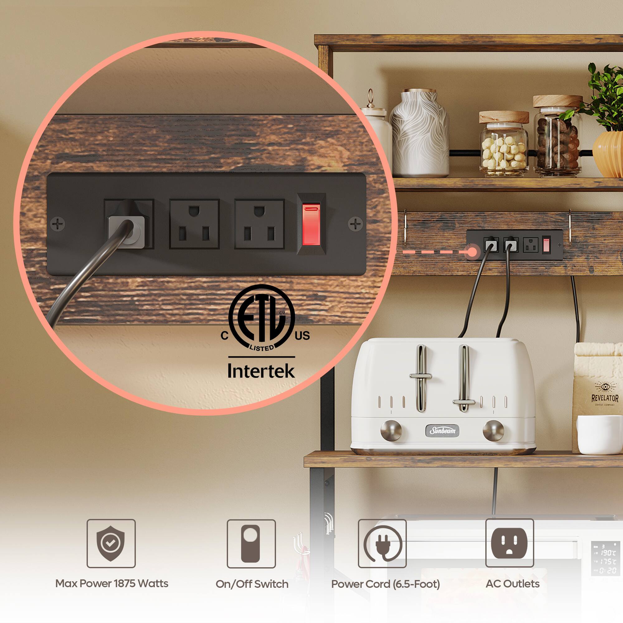 - C EID US LISTED Intertek
- REVELATOR
- Max Power 1875 Watts
- On/Off Switch
- Power Cord (6.5-Foot)
- AC Outlets