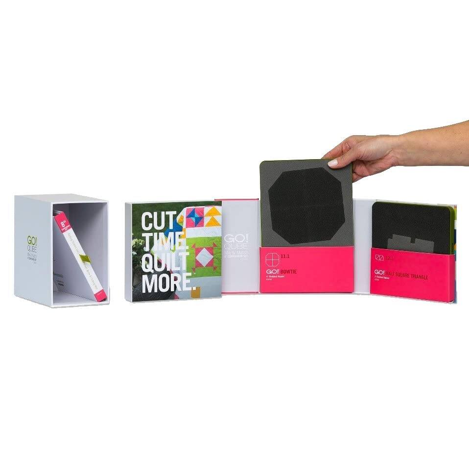 GO! QUBE M 11.1, GO! BOWTIE W 2, GO! HALF SQUARE TRIANGLE, GO! QEE J 8" CUT TIME QUILT MORE.