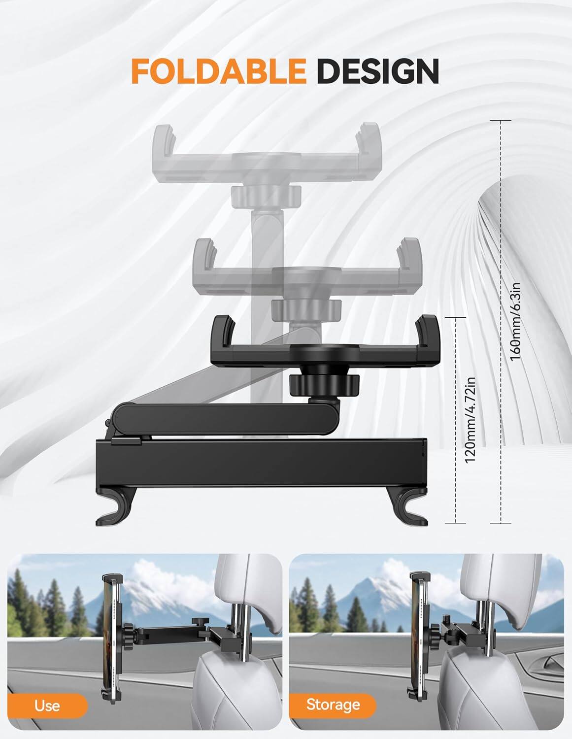 FOLDABLE DESIGN  
120mm/4.72in  
160mm/6.3in  
Use Storage