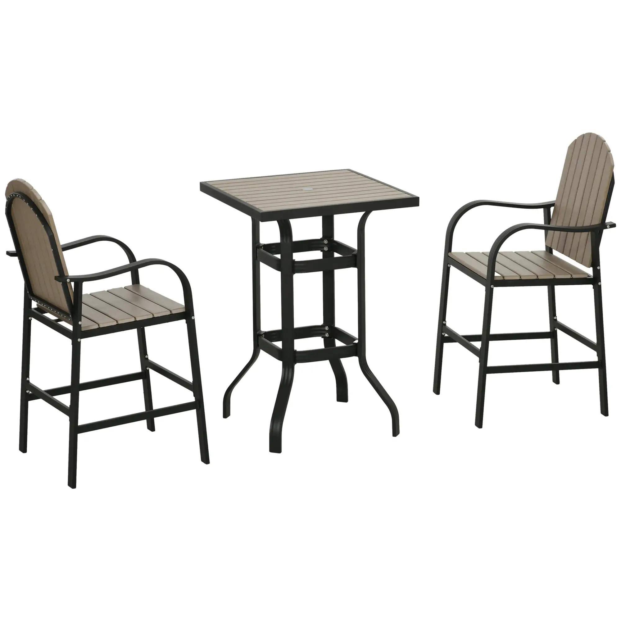 Angle. Resenkos - Resenkos Aluminum Frame 3 Pieces Bar Set, Two Tall Chairs, HDPE, Aluminum, Brown And Black - Brown And Black.