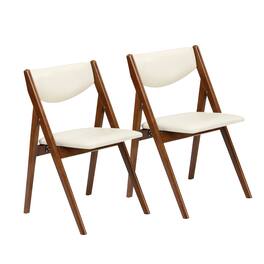 Stakmore - Retro Modern Upholstered Folding Chair, Fruitwood Frame with Off White Vinyl - Fruitwood Finish