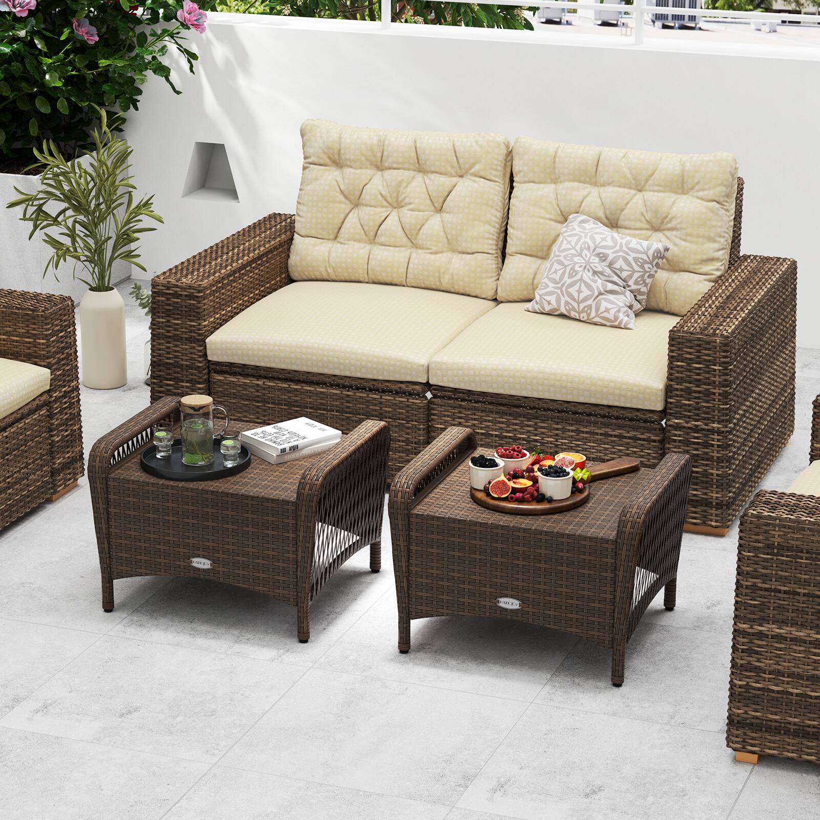 Alt View 3. Gymax - Gymax 2 Pieces Outdoor Patio PE Wicker Ottomans w/ Removable Cushions Footstools Beige - Beige.