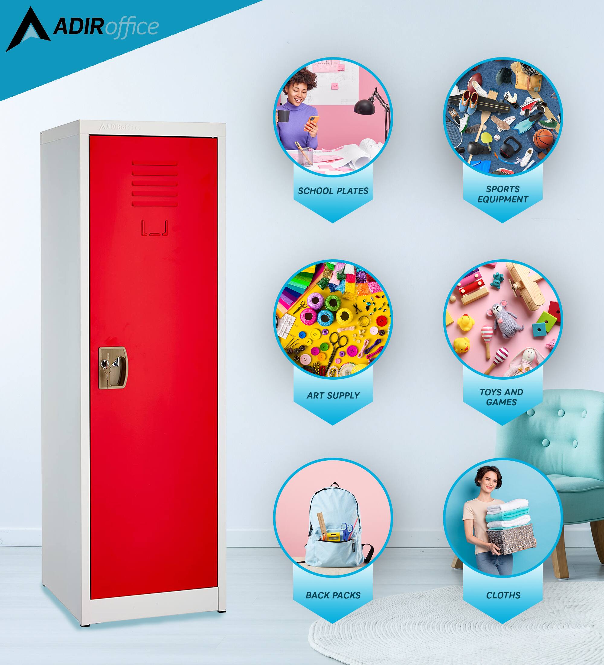 ADIR office  
SCHOOL PLATES  
SPORTS EQUIPMENT  
ART SUPPLY  
TOYS AND GAMES  
BACK PACKS  
CLOTHS