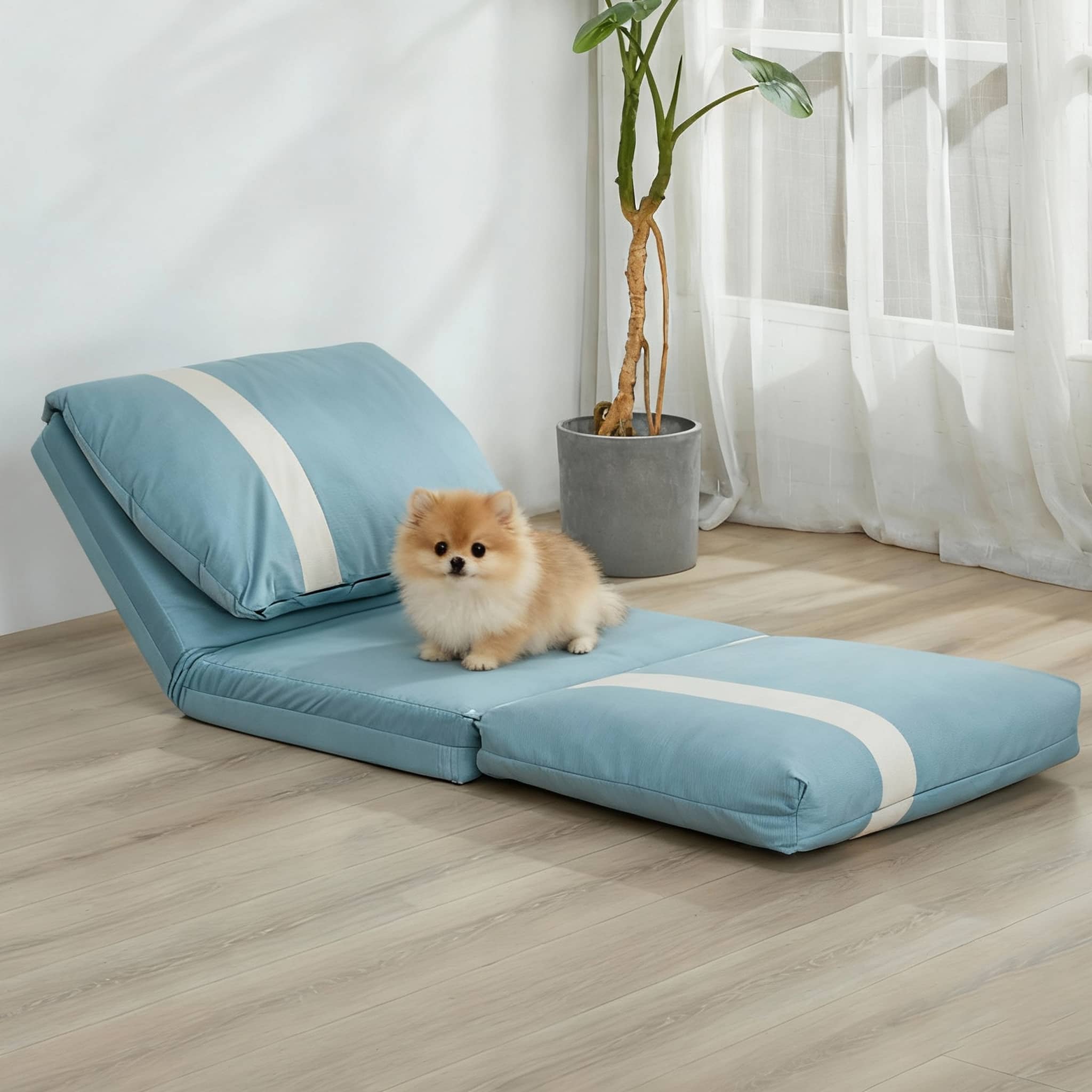 Siljoy - Adjustable Floor Sofa Bed for Adults & Pets, 6‑Position, 5‑Second Fold, Corduroy Fabric, /Gray - Sky Blue