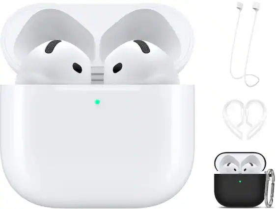 Front. Apple - Apple - AirPods 4 With Black Accessory Kit - White.