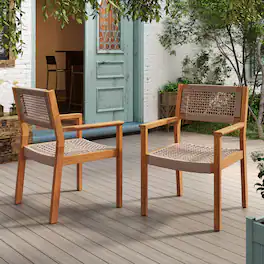 Mondawe - Set of 2 Acacia Wood Dining Chairs with Rope Accents - Light Brown