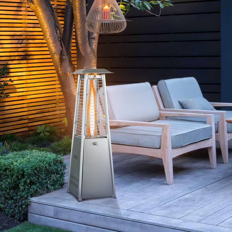 Angle. Mondawe - 10000 BTU Portable Stainless Steel Tabletop Patio Heater with Glass Tube - Silver.