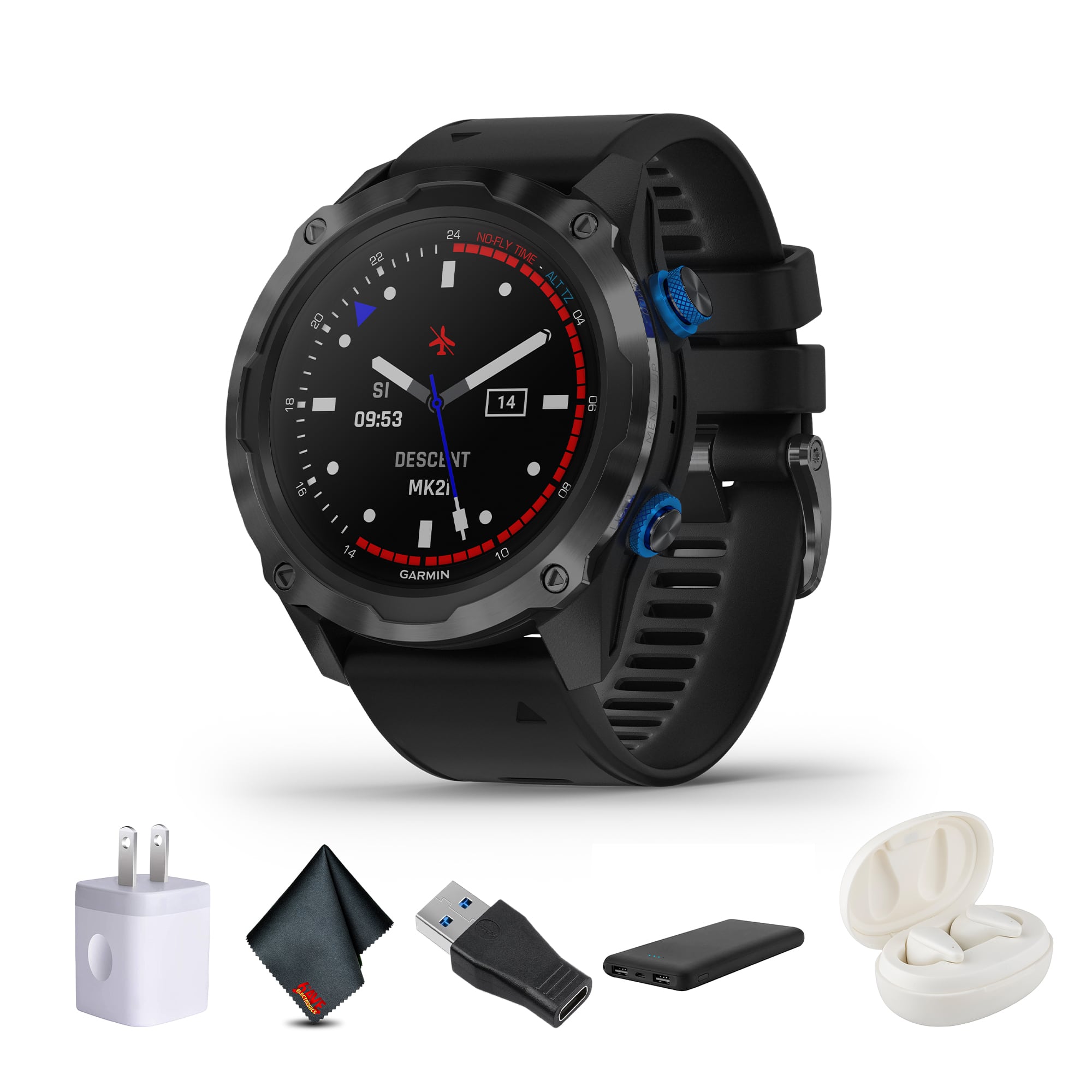Bundle - Garmin - Descent Mk2i, Watch-Style Dive Computer with Air Integration, Multisport Training/Smart Features, Titanium with B - Black - (2021)