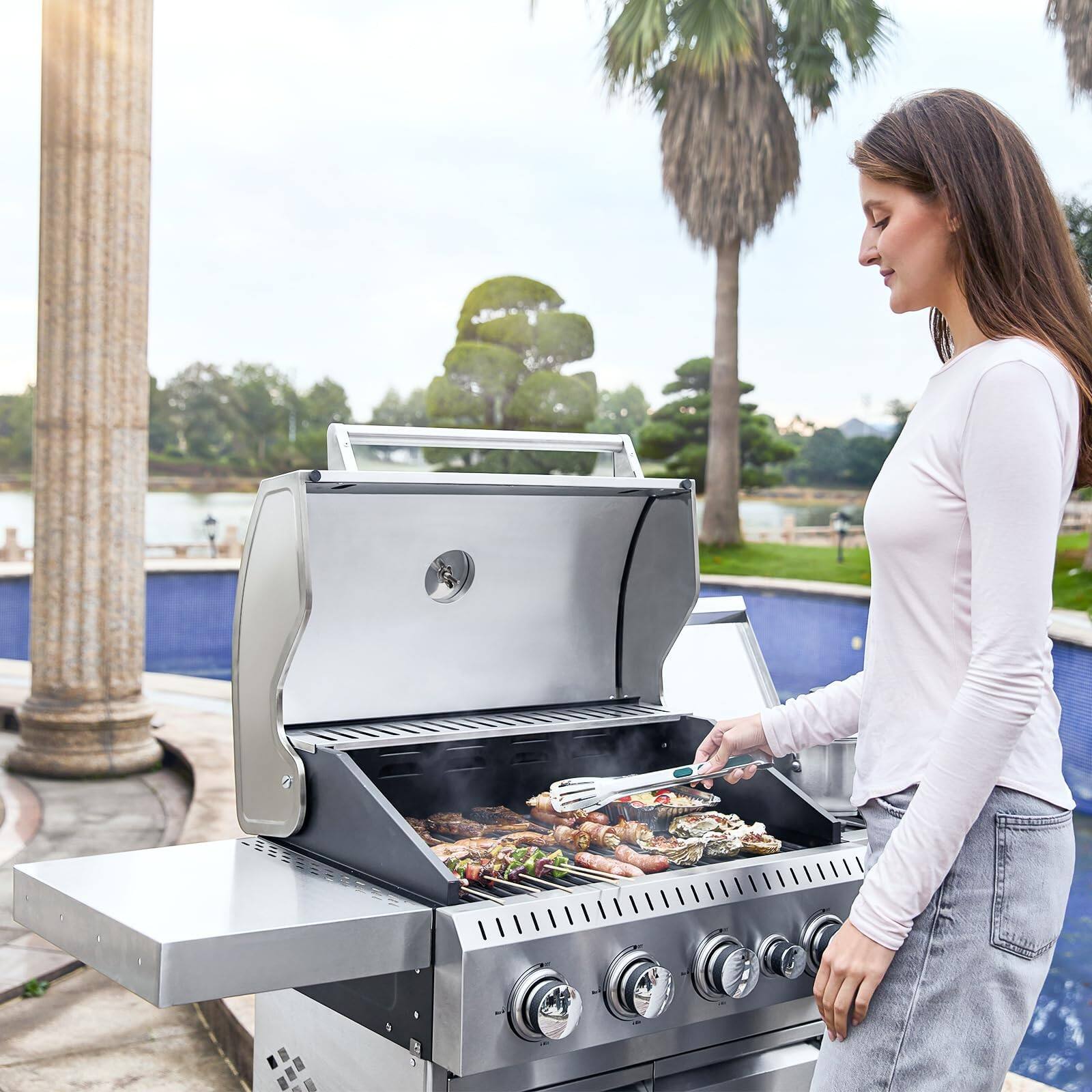 Alt View 5. GlowWise - Stainless Steel 4-Burner 44,000 BTU Propane BBQ Grill with Cast Iron Grates & Side Stove for Patio, Camping..