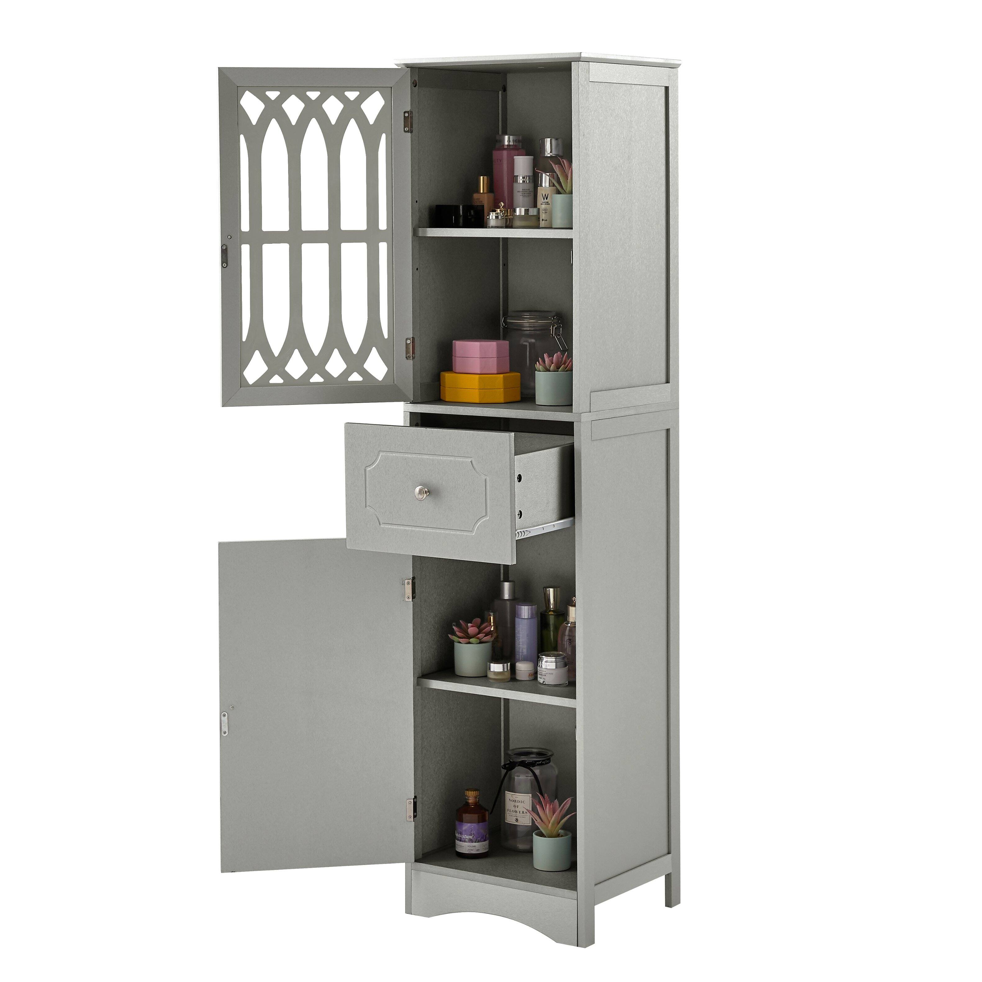 Ecooso - Tall Bathroom Cabinet with Drawer, Doors & Adjustable Shelf, MDF with Acrylic Door - Gray