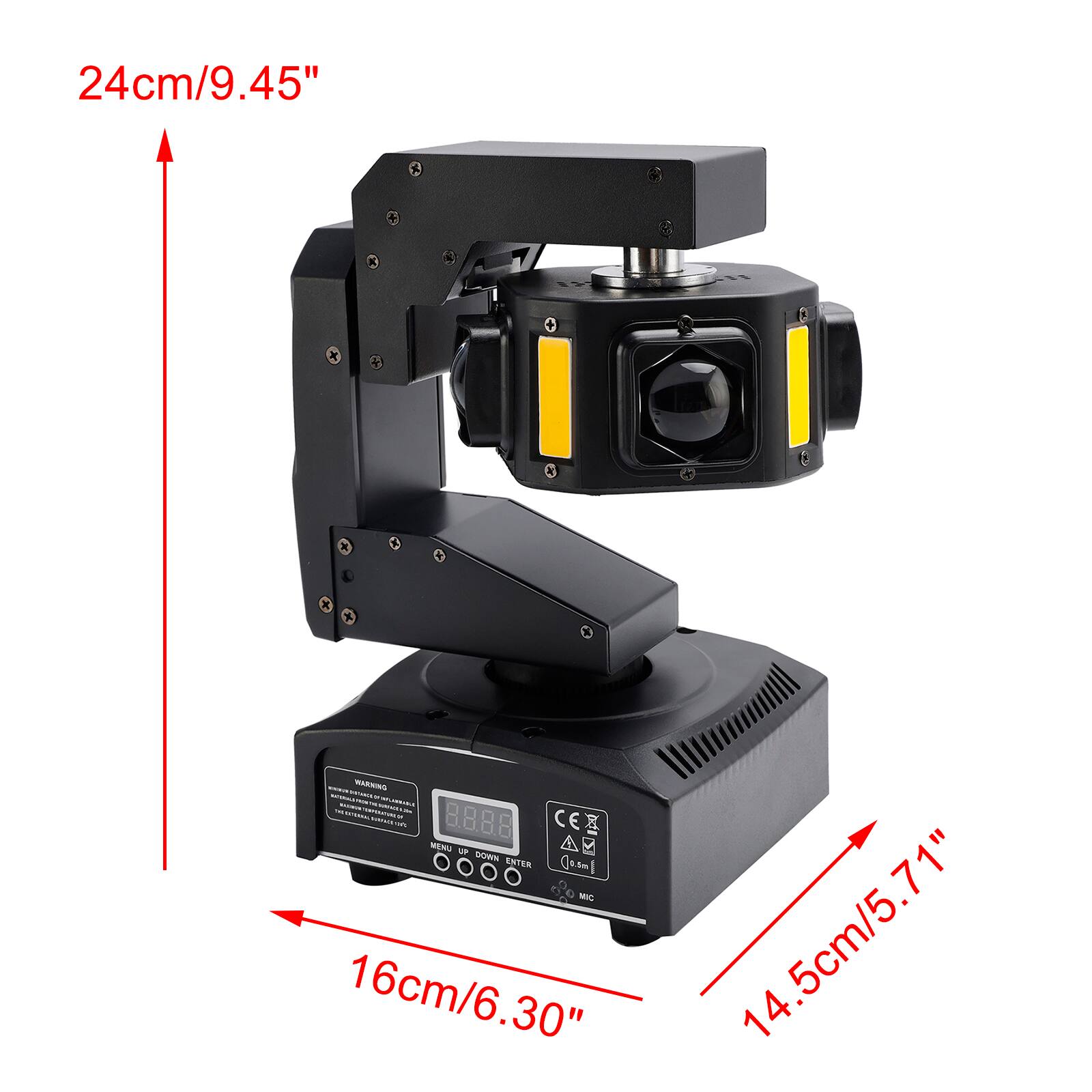 24cm/9.45"

WARNING - THE RXTERNAL SURRACE.COM CEA MENU UP DOWN ENTER Casml 0000 MIC

16cm/6.30"

14.5cm/5.71"