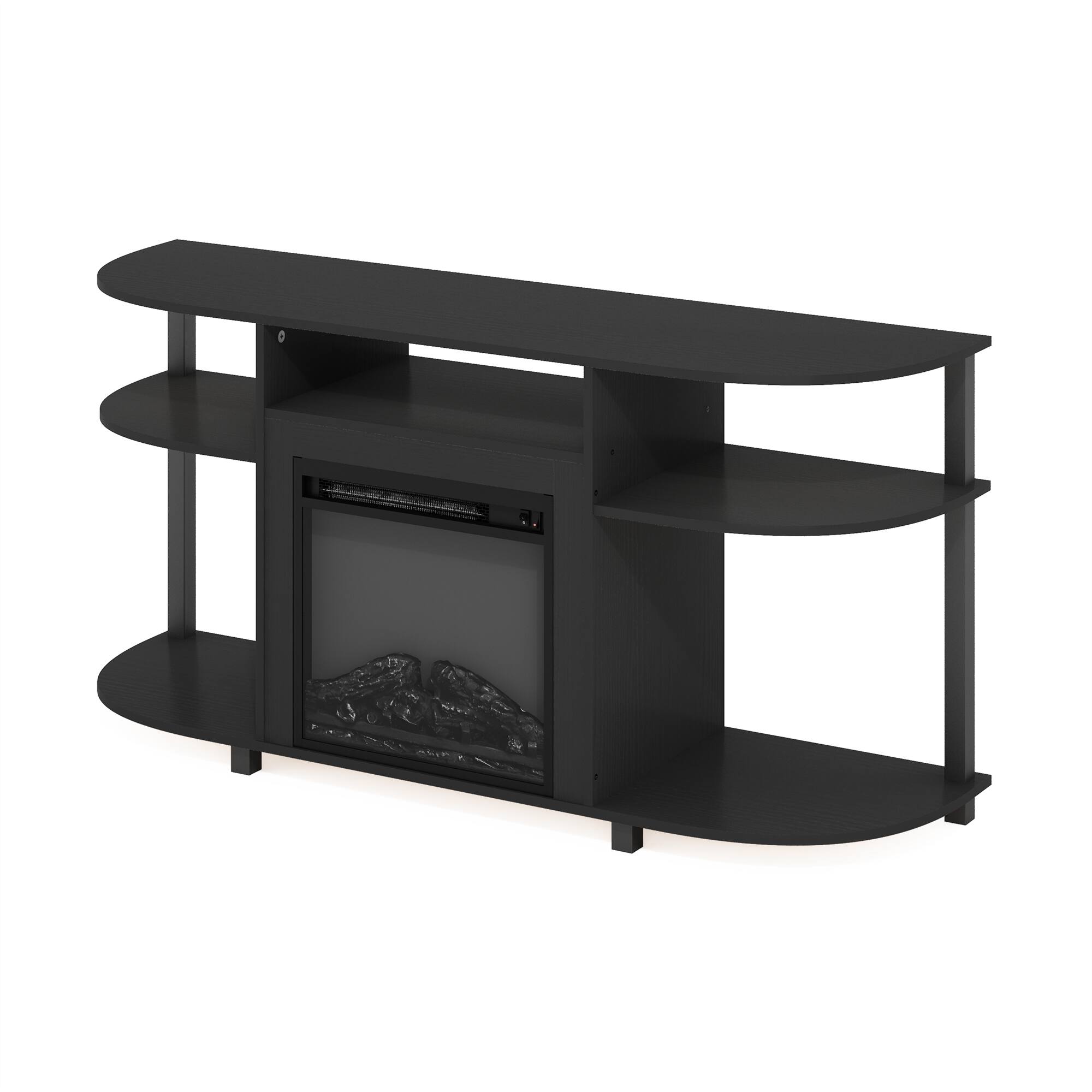 Alt View 5. Furinno - Jensen Open Storage Curved Entertainment Center Stand with Fireplace for TV up to 55 Inch - Americano.