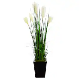 BreeBe - 4.5' Wheat Grass Artificial Plant in Black Metal Planter - Green