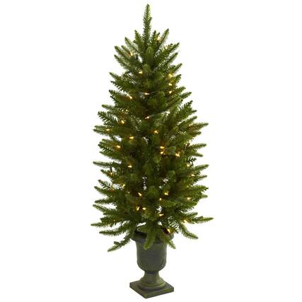 Front. BreeBe - 4' Christmas Tree w/Urn & Clear Lights - Green.