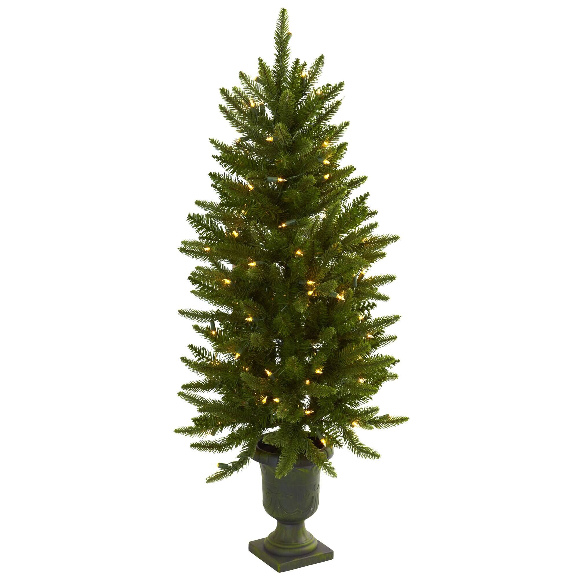 Front. BreeBe - 4' Christmas Tree w/Urn & Clear Lights - Green.