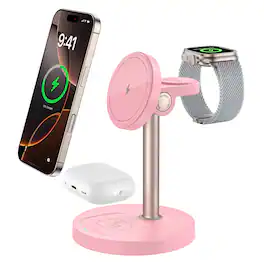 YONWAY - Magnetic Wireless Charging Station, 15W Travel Fast Charger with Adjustable Angle for iPhone, Apple Watch, Airpods