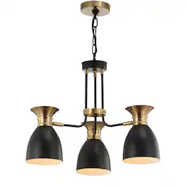 Jonathan Y - Edison 20" 3-Light Metal LED Pendant - Black/Brass Gold