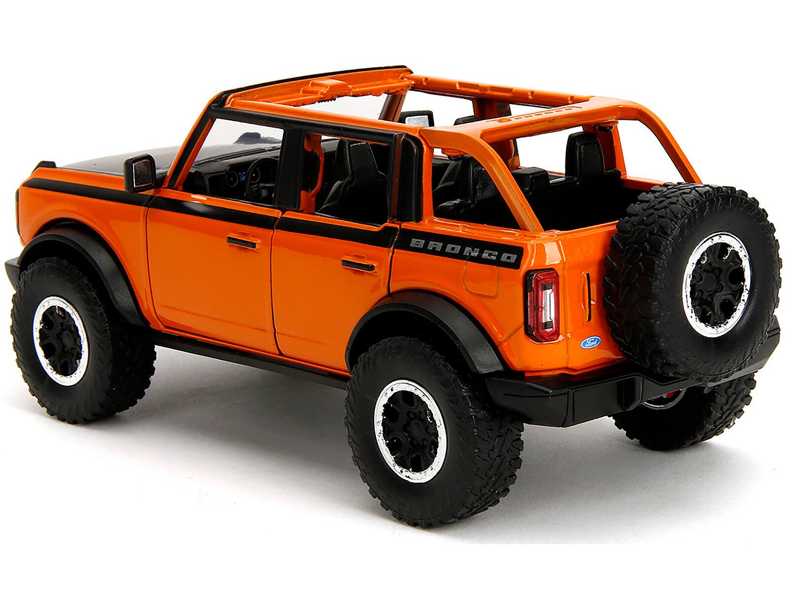 Alt View 4. Jada - 2021 Ford Bronco Open-Top Orange with Black Stripes & Hood w/Extra Wheels "Just Trucks" Series 1/24 Model Car by Jada. - Multicolor.