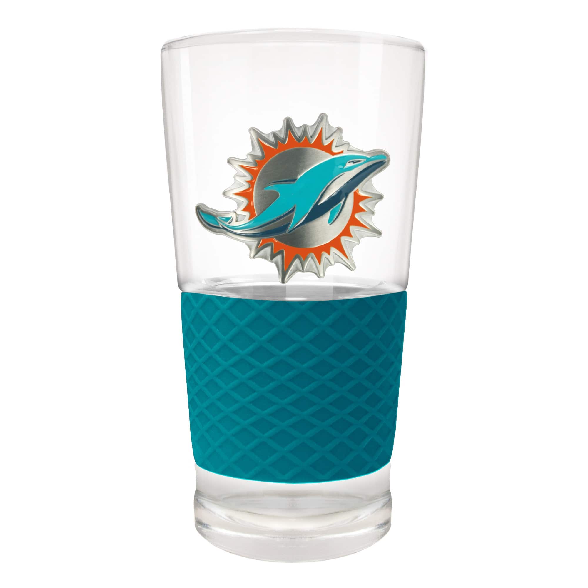 Front. Great American Products - Miami Dolphins 22oz. Pilsner Glass with Silicone Grip - Teal.