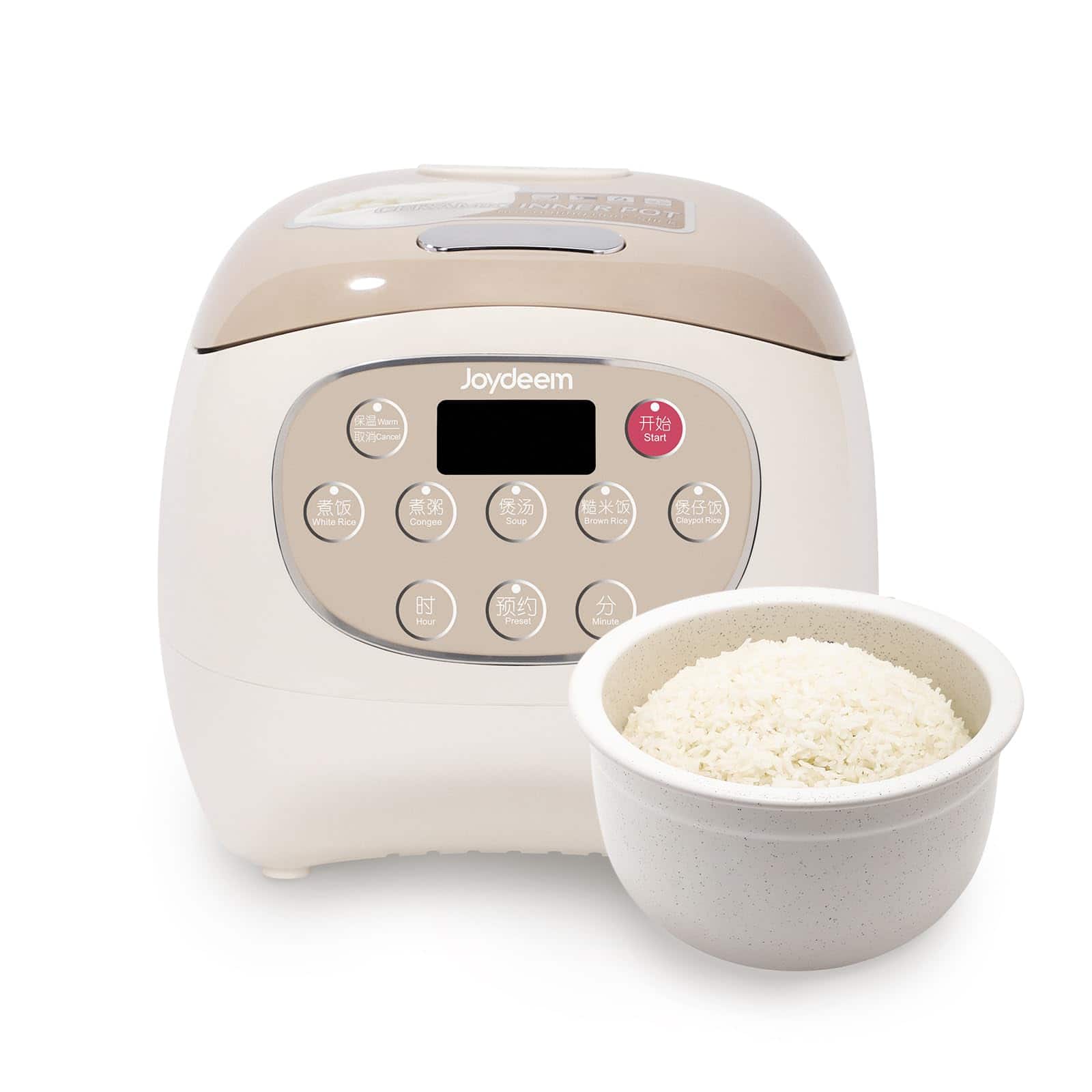 JOYDEEM - Mini Ceramic Rice Cooker, 2.5 Cups Uncooked Rice Cookers with Pure Ceramic Inner Pot, Healthy & PFOA Free - light brown