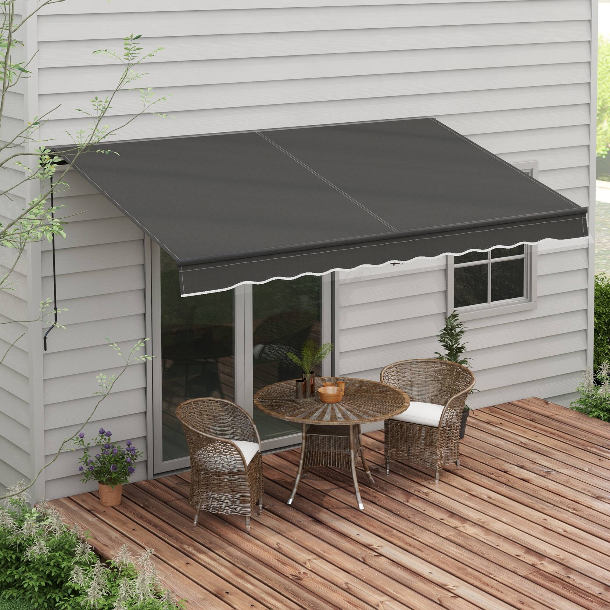 Alt View 1. Outsunny - 12' x 10' Retractable Awning, Patio Awning Sunshade Shelter with Manual Crank Handle, 280gsm UV Resistant Fabric - Dark Gray.