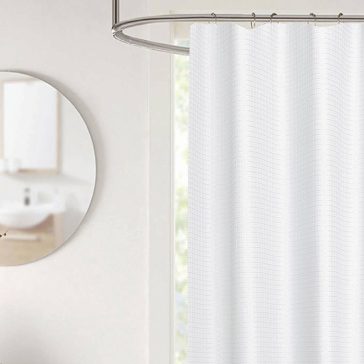 Angle. RT Designers Collection - RT Designer Collection Bliss Waffle Shower Curtain 70" x 72" White - White.