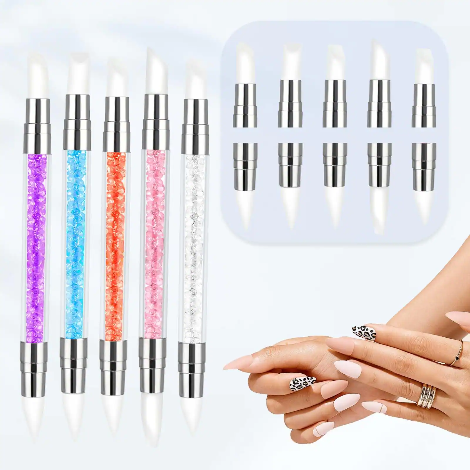 Back. Stylel Star - 10Pcs Art Sculpture Pen Dual Tipped Silicone Tools Diy Brush Dotting Kit Design Foil Carving Drawing Effect Shaping.
