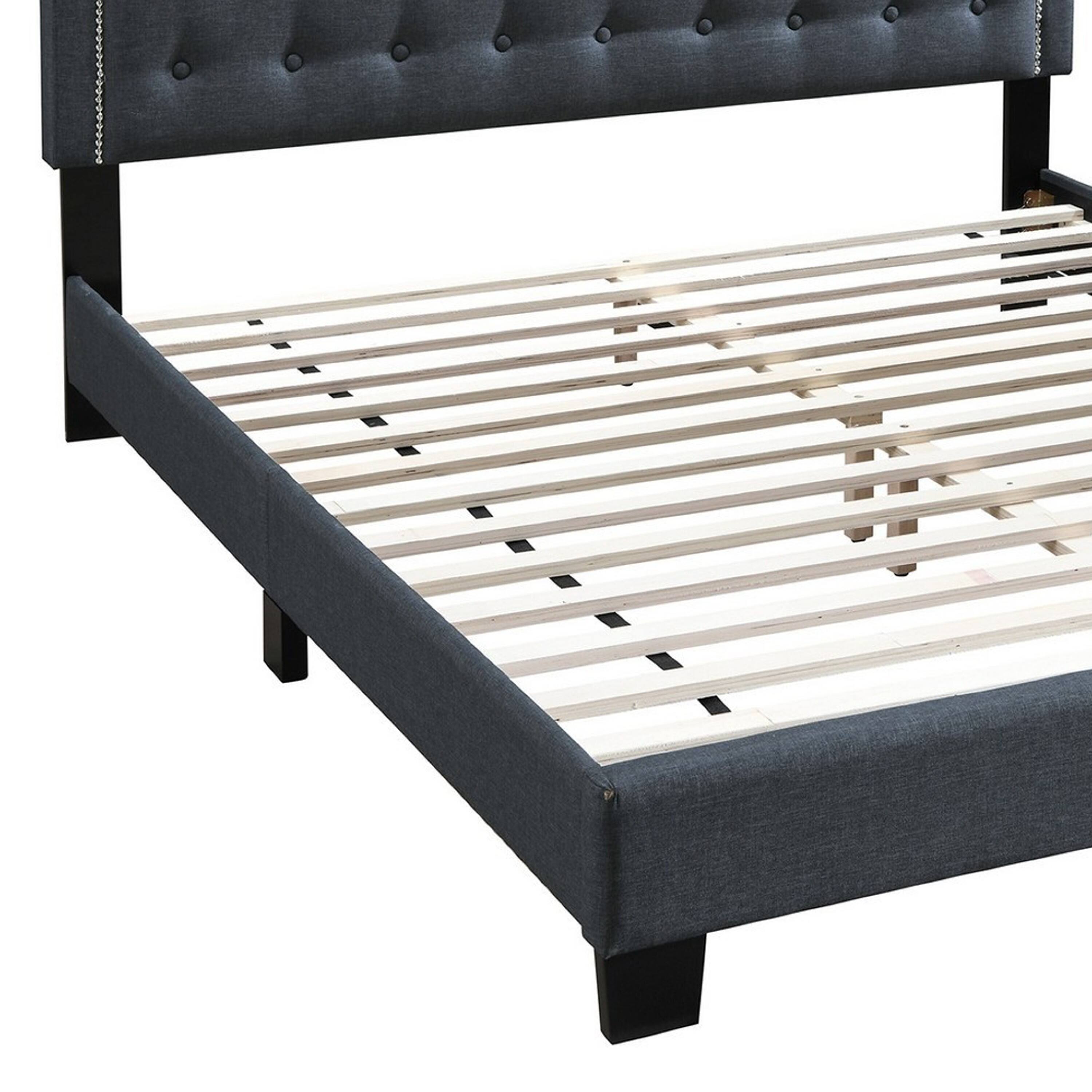 Left. Manhattan Lane - Button Tufted Full Burlap Bed with Curved Headboard - Gray.