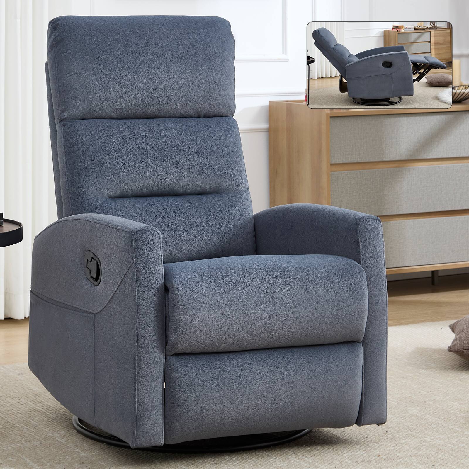 Front. GOODSILO - Manual Recliner Chair with Rocker & Swivel - Fabric Living Room Seating - Blue Gray.