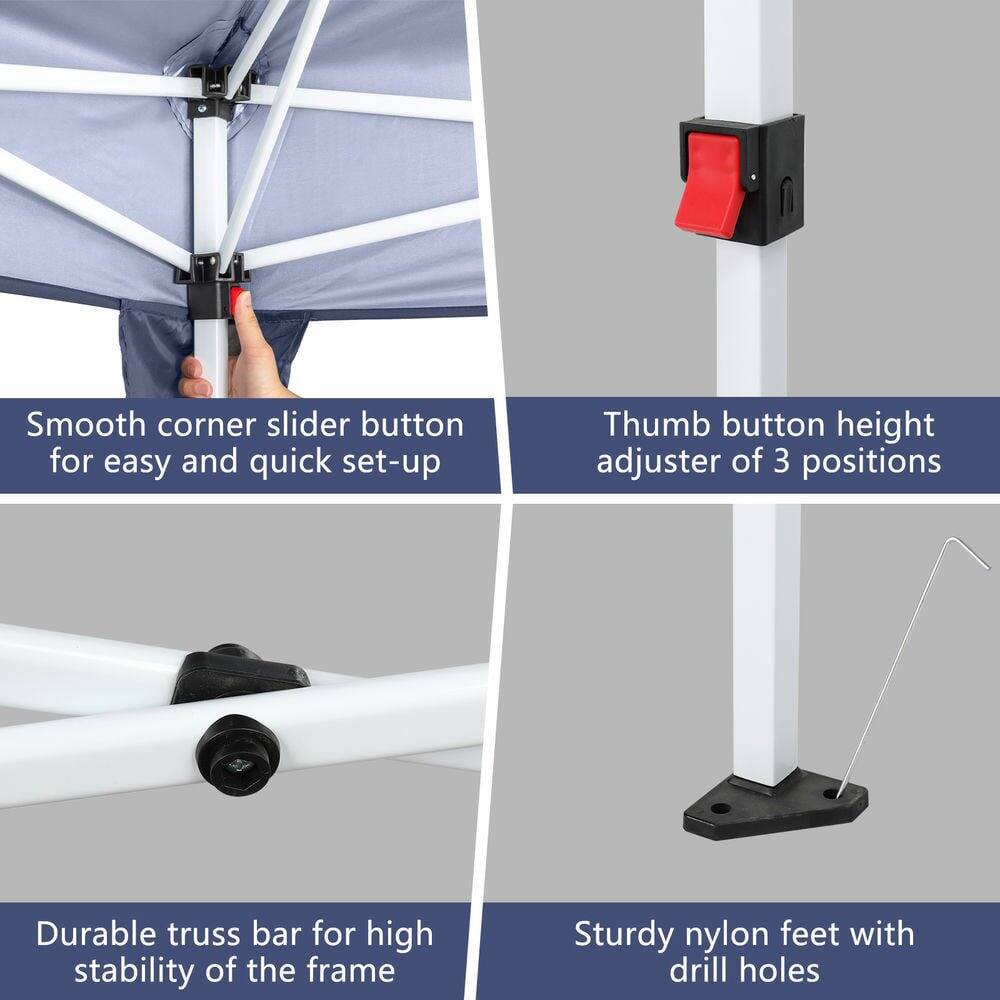 - Smooth corner slider button for easy and quick set-up
- Thumb button height adjuster of 3 positions
- Durable truss bar for high stability of the frame
- Sturdy nylon feet with drill holes