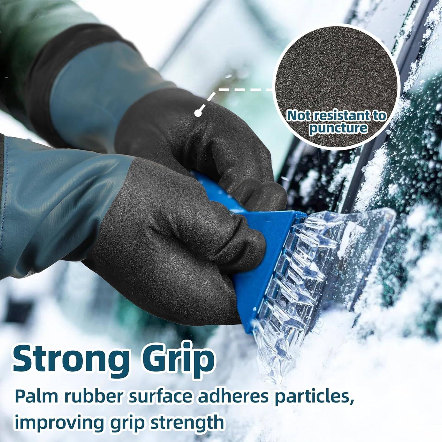 - Not resistant to puncture
- Strong Grip
- Palm rubber surface adheres particles, improving grip strength