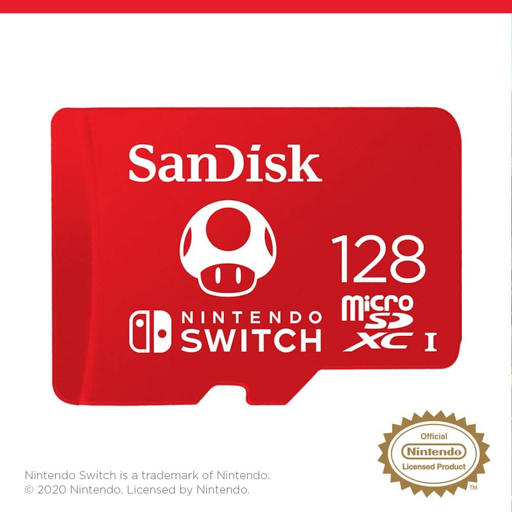 SanDisk 128 Nintendo Micro SD Switch XC I Nintendo Switch is a trademark of Nintendo. 2020 Nintendo. Licensed by Nintendo. Official Nintendo Licensed Product TM