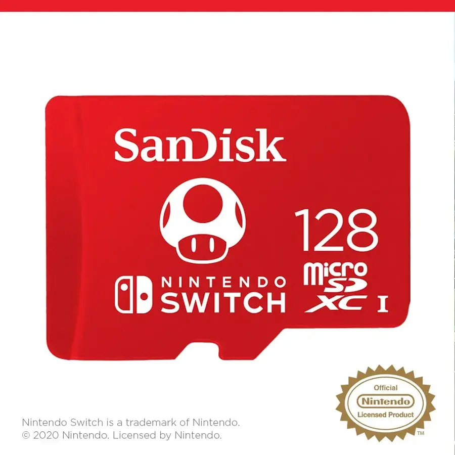 SanDisk 128 Nintendo Micro SD Switch XC I Nintendo Switch is a trademark of Nintendo.  2020 Nintendo. Licensed by Nintendo. Official Nintendo Licensed Product TM