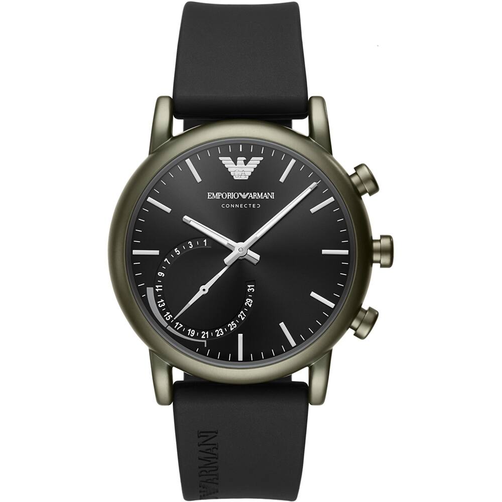 Front. Emporio Armani - Connected Hybrid Smartwatch 43mm Stainless Steel - Black ion-plated stainless steel.