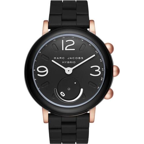 Marc Jacobs - Riley Hybrid Smartwatch 44mm Aluminum - Black aluminum with rosegold-tone detail-Front_Standard 