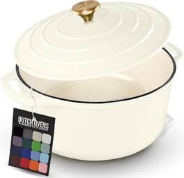 Zulay Kitchen - 5 Quart Enameled Cast Iron Dutch Oven Pot with Lid – Premium Durability & Oven Safe up to 500°F - Ivory