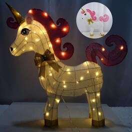 Alpine - White Fabric Head Straight 3D Unicorn 33 in. Yard Decor - White | Pink