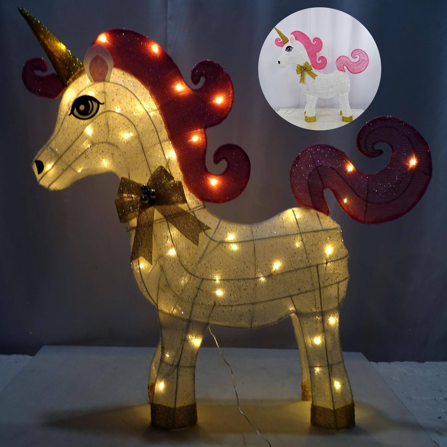 Front. Alpine - Alpine White Fabric Head Straight 3D Unicorn 33 in. Yard Decor - White | Pink.