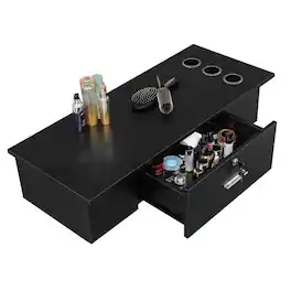 Winado - Professional Salon Wall Mount Lockable Styling Station with Secure Drawer & Hair Dryer Holders for Barbers Beauty Salons - Black
