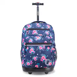 J World - Girls Sundance 20" Rolling Backpack With Laptop Sleeve For School And Travel - NAVY ROSE