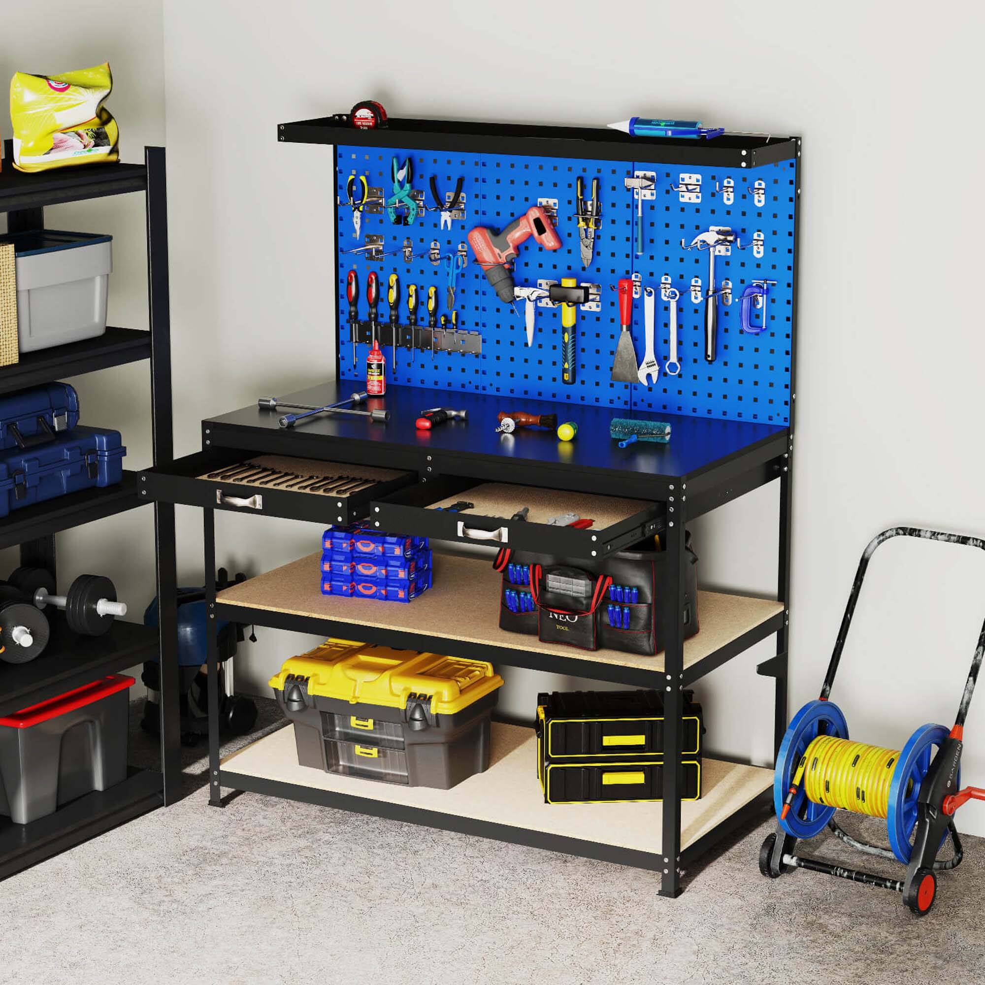 Alt View 3. Costway - Costway 48" x 24" Workbench Heavy-Duty WorkTable with 3 PCs Pegboard Drawer & Shelves - Navy.