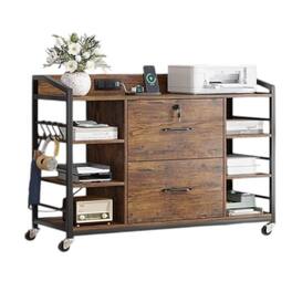 Hivvago - Printer Stand Bookcase Power Station Mobile Office File Cabinet - Brown