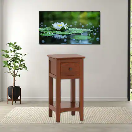 Front. Hivvago - Contemporary 3-Layer Side Table with Drawer and Open Compartments - Walnut.