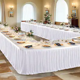 Dapper Styles - Long Royal Table Skirt For Rectangle Tables Decorations - Wrinkle Resistant Polyester Pleated Skirting Desk - White-72" x 30" (Rectangular)