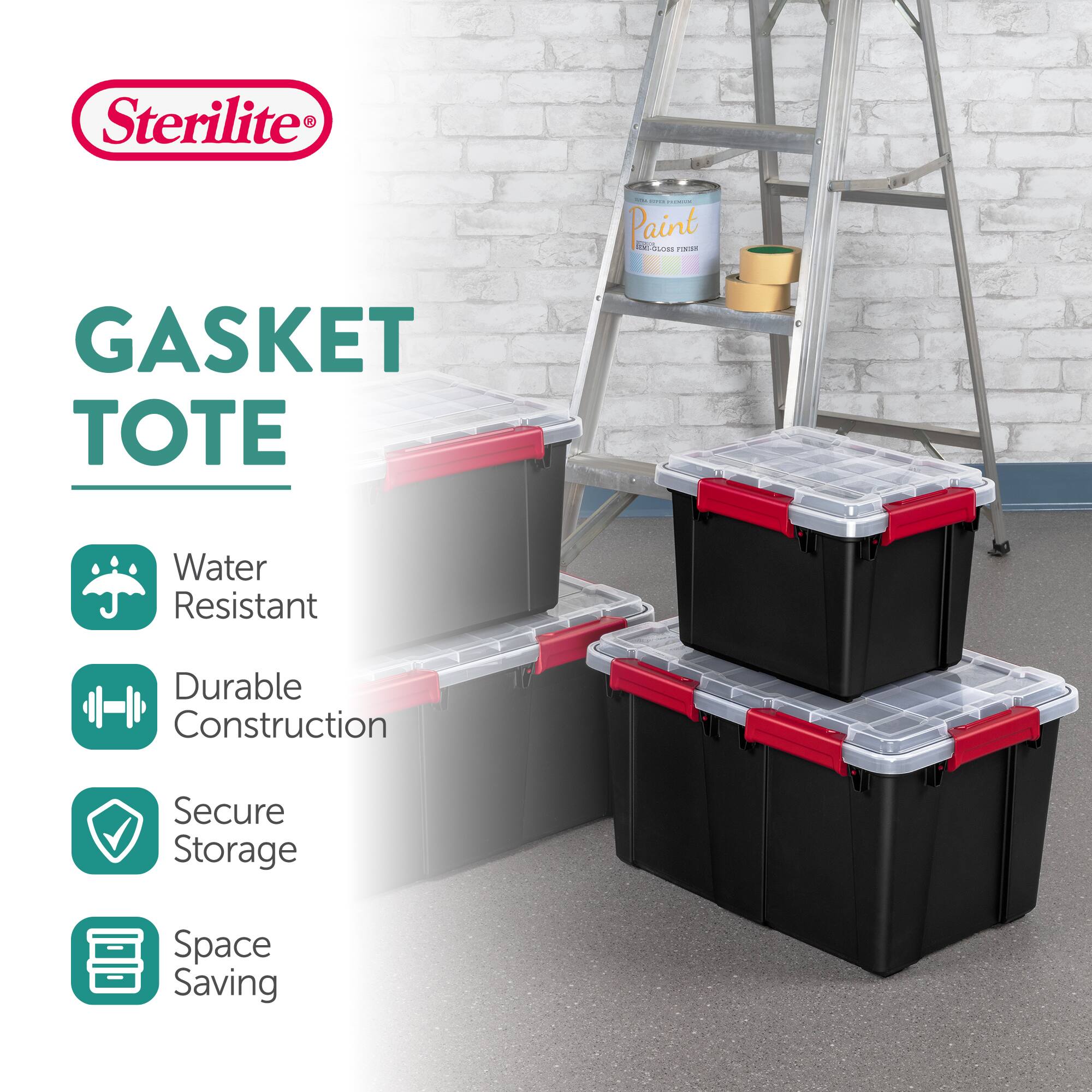 Sterilite GASKET TOTE - Paint d SLOM ccs Water Resistant Durable Construction Secure Storage Space Saving