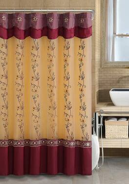 Kate Aurora - Royal Living Daphne Embroidered Sheer & Taffeta Fabric Shower Curtain - Burgundy