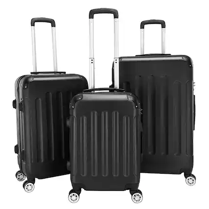 Front. Winado - 20"/24"/28" 3-Piece Hardshell Carry-On Luggage Set, Lightweight ABS Suitcase with Spinner Wheels & TSA Lock - Black.