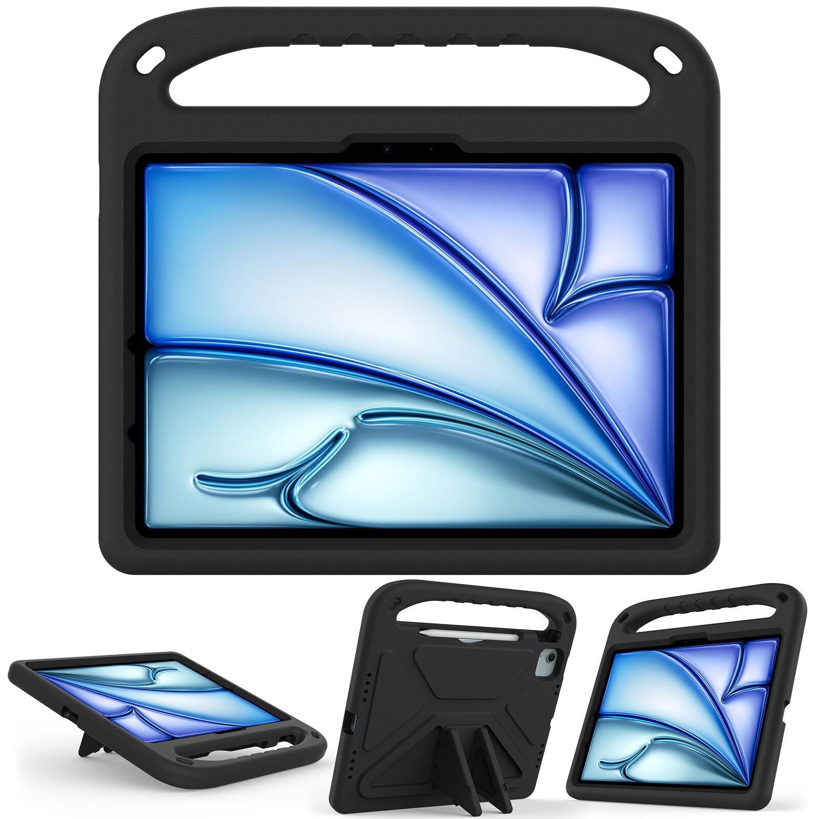 Left. UUCOVER - Lightweight EVA Case for iPad Air 11-inch M4 M3 M2 (2026/2025/2024) Shockproof Handle Kickstand Anti-Slip Cover - Black.